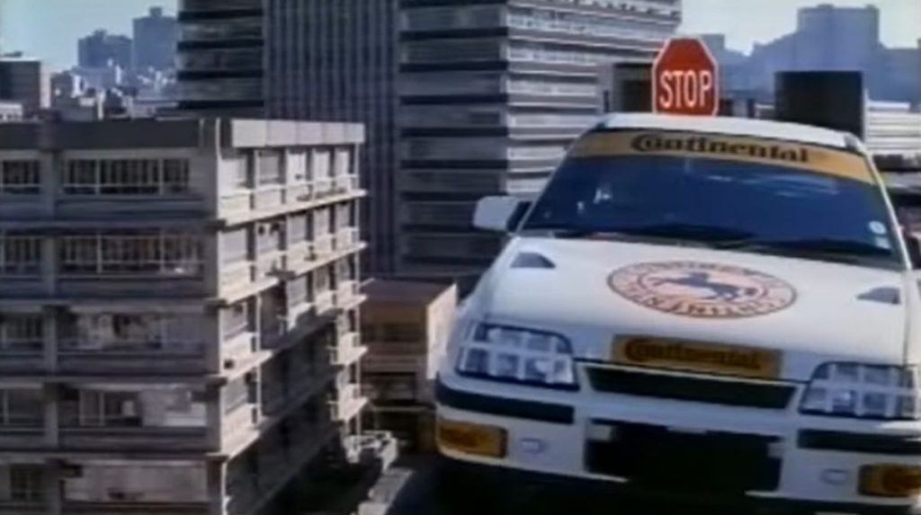 A Vauxhall Astra from a Continental tyres television advert aired in the 1980s.